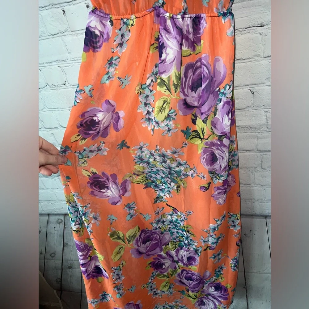 Julia B Orange, blue & purple floral long dress size S - Picture 6 of 11